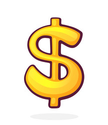 golden dollar sign with single vertical stroke vector