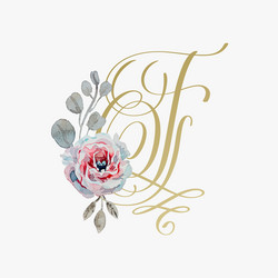 golden hand lettering font with handmade rose vector