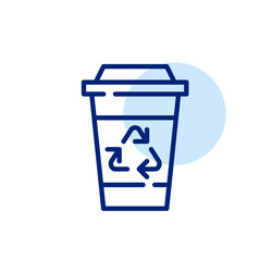 paper coffee cup with recycle symbol pixel vector