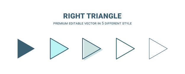 right triangle icon in 5 different style outline vector image