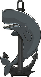 Whale and Anchor Heraldic Icon Vector Image