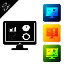 Black computer monitor with graph chart icon vector