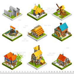 Medieval castles isometric collection Royalty Free Vector
