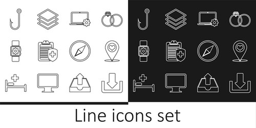 set line download map pointer with heart laptop vector image