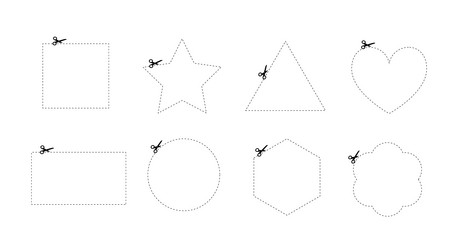 Set of different shapes with thin dotted line vector