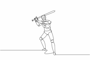 continuous one line drawing robots standing vector image