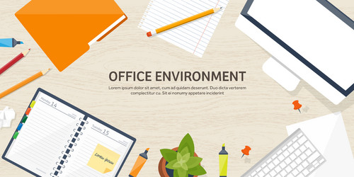 workplace with table and computer vector image