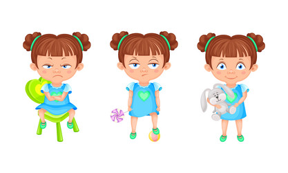 cute emotional little girl in blue dress showing Vector Image