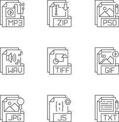 file formats pixel perfect linear icons set vector image