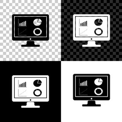 set computer monitor with graph chart icon vector image