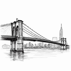Brooklyn bridge hand-drawn comic Royalty Free Vector Image