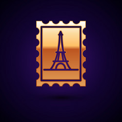 gold postal stamp and eiffel tower icon isolated vector