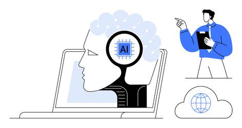 human-ai collaboration concept with ai brain vector image