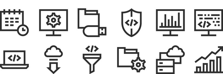 set 12 thin outline icons such as stats folder vector image