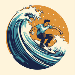 surfer on the wave in retro style design element vector image