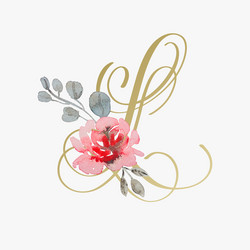 golden hand lettering font with handmade rose vector