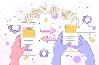 hands sending and receiving document folders via vector image