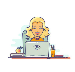 Woman using laptop vector