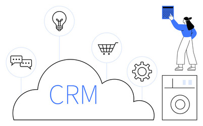 cloud crm concept with user accessing data and key vector image