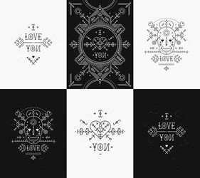set of love card with line romantic and abstract vector image