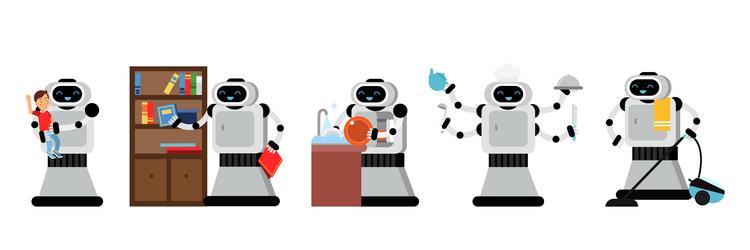 Robot doing housework cleaning and housekeeping vector