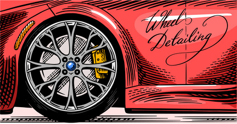 auto detailing dry cleaning motor wheel closeup Vector Image