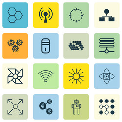 set of 16 robotics icons includes mechanism parts vector image