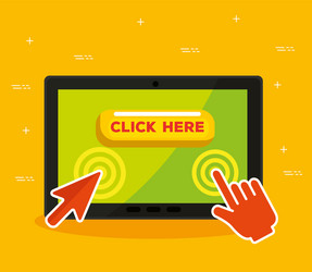 Tablet with arrow and hand mouse cursor click vector