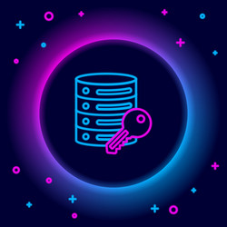 glowing neon line server security with key icon vector image