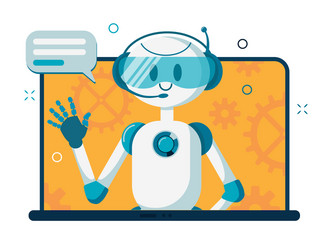 smiling chat bot character robot helping solve vector image