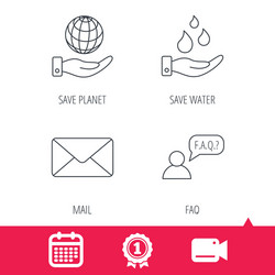 mail save water and faq speech bubble icons vector