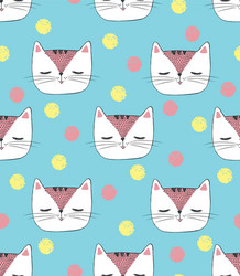 seamless pattern with sketch white cat vector image