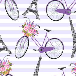 seamless pattern with eiffel tower bicycle vector image