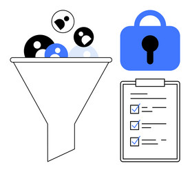 data filtering process with security lock vector image