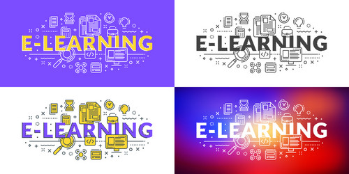 e-learning flat line concept for web banner vector image