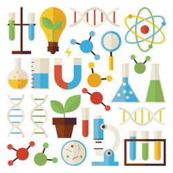 flat science and research objects set isolated vector