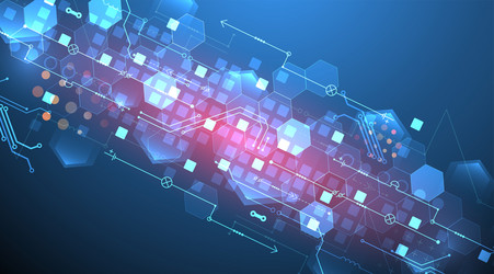 abstract circuit board and hexagons on gradient vector image