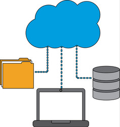 Laptop computer connection cloud folder and data vector