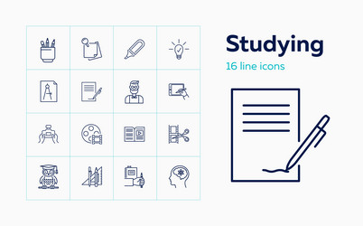 Studying line icon set vector