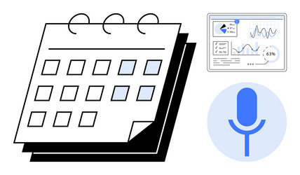 calendar and microphone with analytics dashboard vector image
