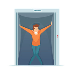 claustrophobia frightened man in elevator fear vector