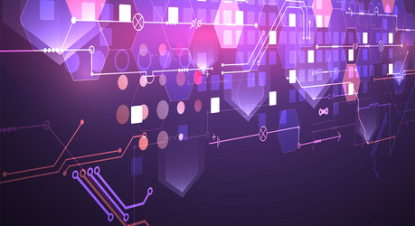 abstract circuit board and hexagons on gradient vector image