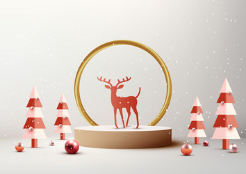 Christmas podium decoration with gold circle vector