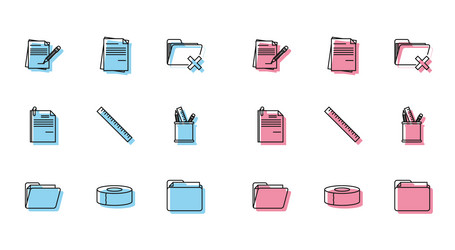set line document folder scotch blank notebook vector image