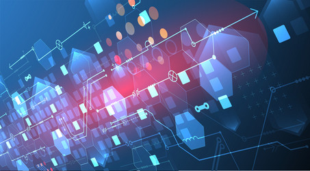 abstract circuit board and hexagons on gradient vector image