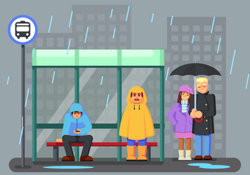 Cute cartoon characters with raincoat umbrella vector