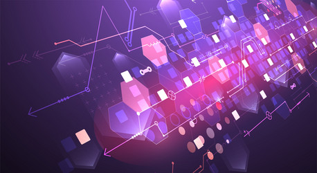abstract circuit board and hexagons on gradient vector image