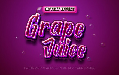 grape juice 3d editable text effect style vector image