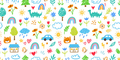 Floral Kid Pattern - Seamless Vector Image