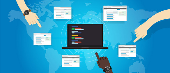 web programming collaboration team line of code vector image